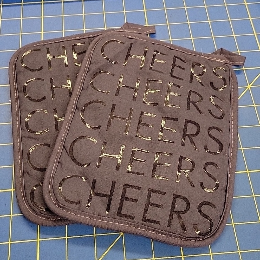 CHEERS Dark Gray Quilted Potholders 7" x 9" Set of 2